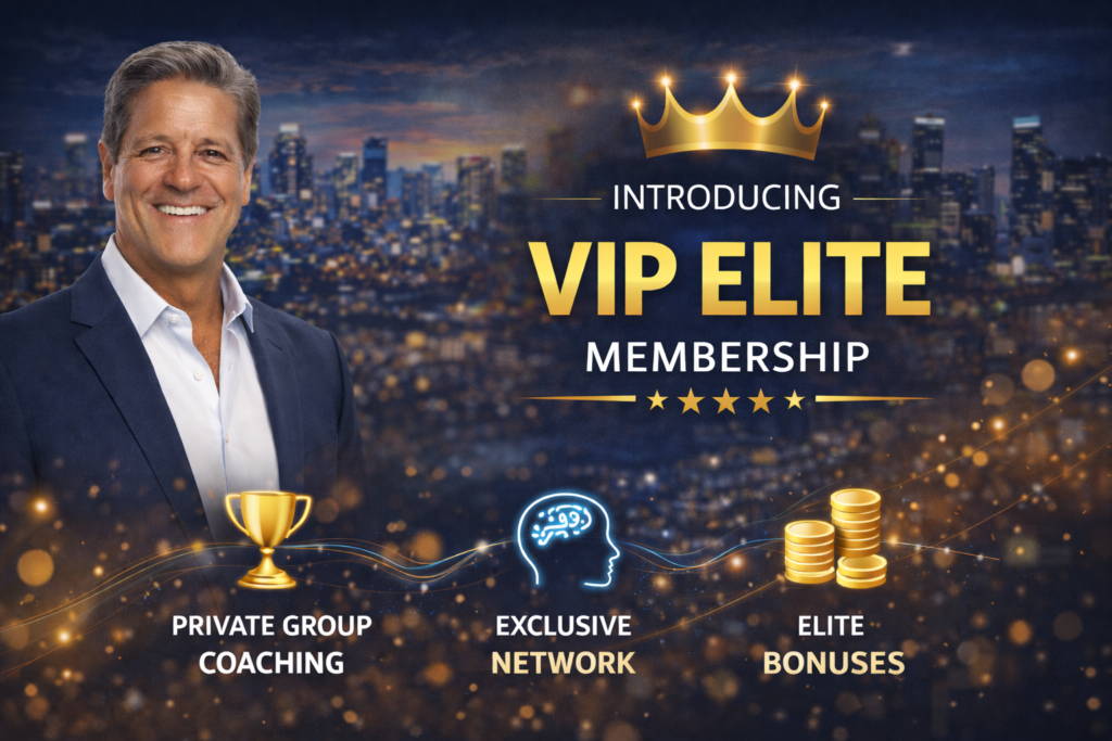 Visual representation of the Winning the Game of Business VIP Elite experience with professional business training and advanced coaching design elements